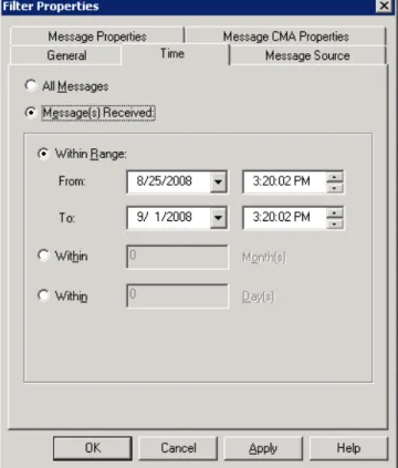Figure 3-4 HP Operations Manager: Filter Properties Dialog Box Time Tab Page 