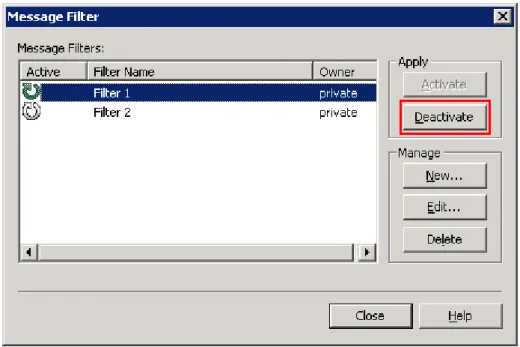 Figure 3-8 HP Operations Manager: Apply Message Filter Dialog Box Deactivate Button 