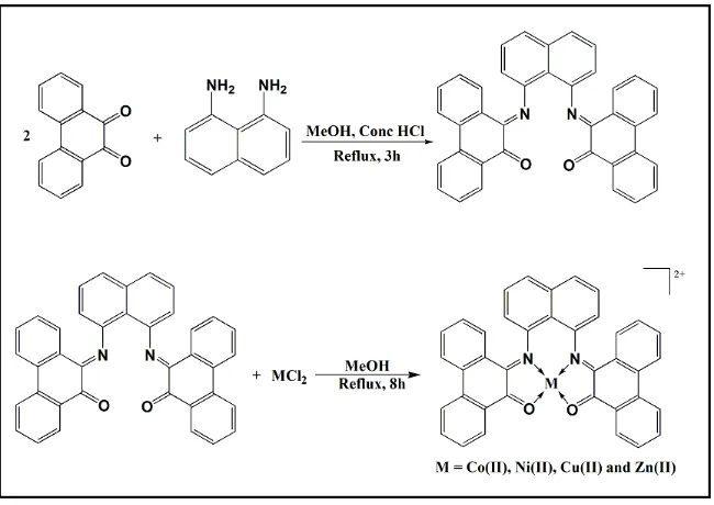 Fig. 1. Schematic representation of the synthesis of N 2O2 based macroacyclic ligand and its metal complexes 