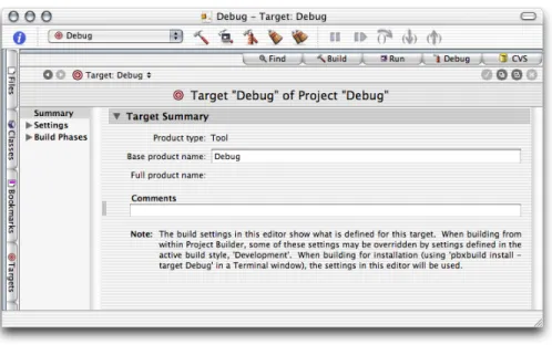 Figure 2-1 Target Summary pane of the target editor in Project Builder