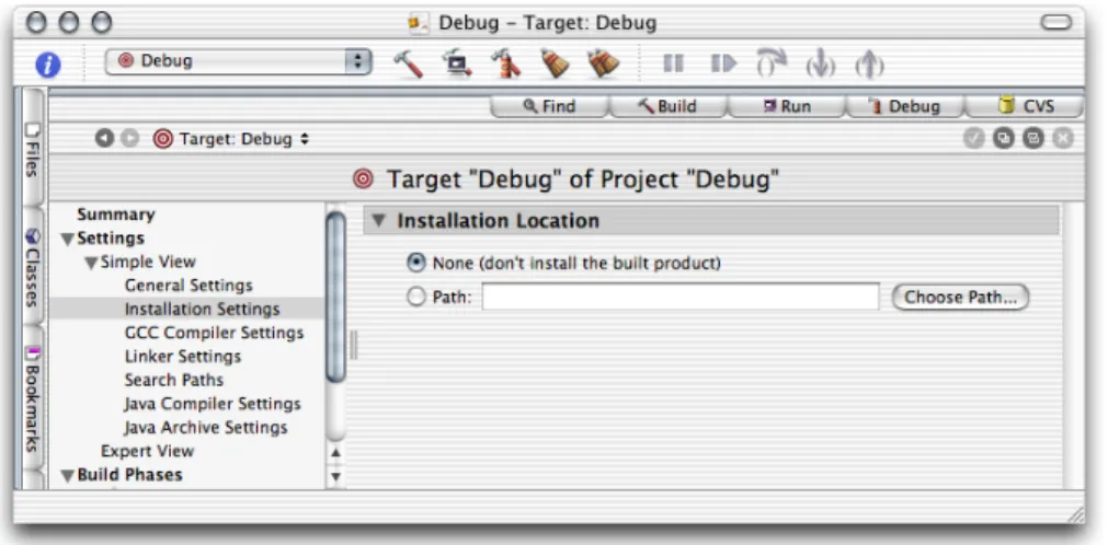 Figure 2-3 Installation Settings pane of the target editor in Project Builder