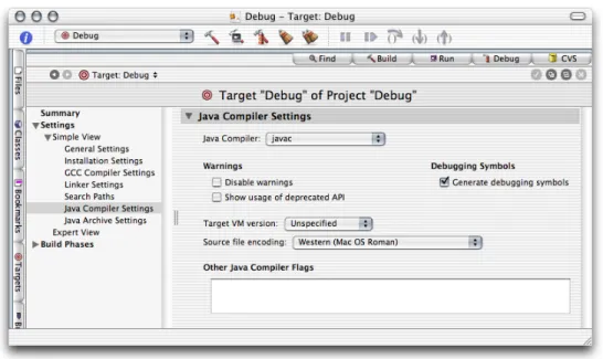 Figure 2-5 Java Compiler Settings pane of the target editor in Project Builder