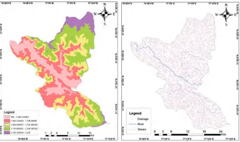 Figure 2. Digital elevation model of the study watershed.         Figure 3. Drainage network in the study area