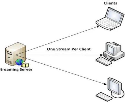 Figure 1.2: Streaming media based on Unicast [9].