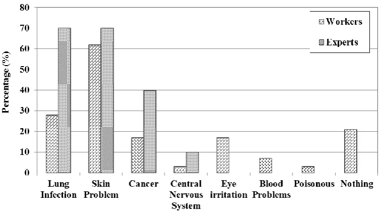 Figure 1.2: Description of health effects on experts and workers due to MWF’s exposure (Nicol and Hurrell, 2008) 