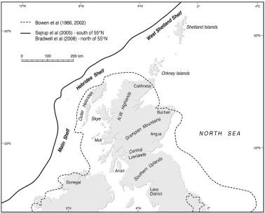 Figure 3   Changing views of the extent of the northern sector of the last British-Irish Ice Sheet