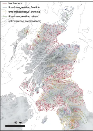 Figure 4 Flowsets of the northern and central parts of the last ice sheet in Great Britain as interpreted by Hughes et al