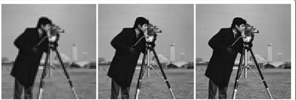 Fig. 1 Photographer images with different resolutions (the left is the 64×64 image, the middle is the 128×128 image, and the right is the 256×256 image)
