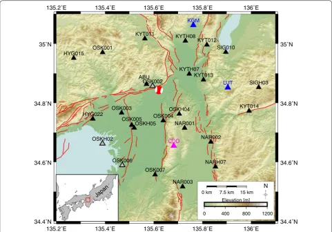 Fig. 2 Map of the local strong motion stations that recorded the 2018 northern Osaka  MJMA6.1 earthquake (red beach-ball)