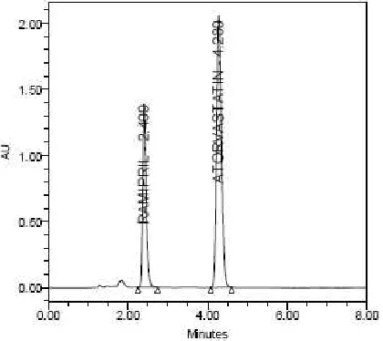 Figure 9: Chromatogram of ramipril and atorvastatin at 100% level   