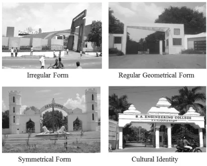 Figure 2. Samples of Form Identity in entrance edifices of the engineering colleges (Source: Author)