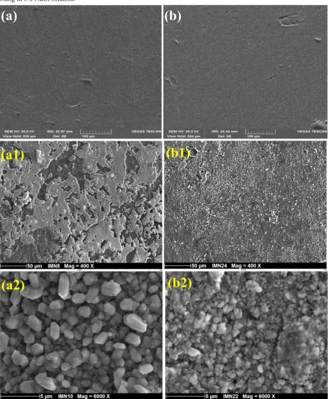 Figure 4 shows the scanning electron micrographs of Cu‐Zn and Cu‐Ni alloys before and after 90 days of corrosion testing in 3% NaCl solution