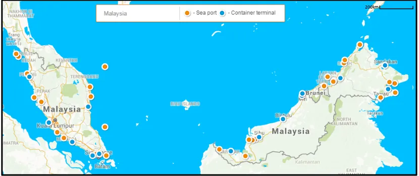 Figure 1.1: Ports in Malaysia (www.searates.com/maritime/malaysia, 2015) 