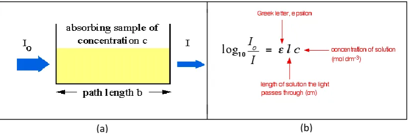 Figure 2.2: (a) Absorption sample of concentration, (b) Beer’s lambert law formula (a) 