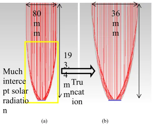 Fig. 3 Ray trace diagram at normal incidence angle (0°) (a) Initial CPC design (b) Truncated CPC design  