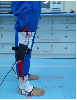 Figure 3.7: The placement of IMU sensors on the lower part of body segment. 