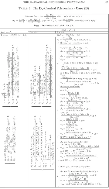Table 3. The Du-Classical Polynomials - Case (B)