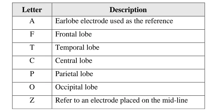Table 2.3  : Identified the letter of 10-20 EEG electrodes  (M. Teplan, 2002) 