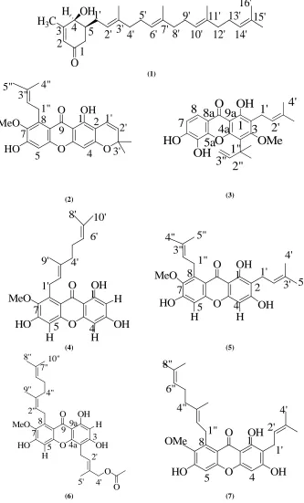 Fig. 1.  Isolated compounds from the stem bark of  G. cowa 