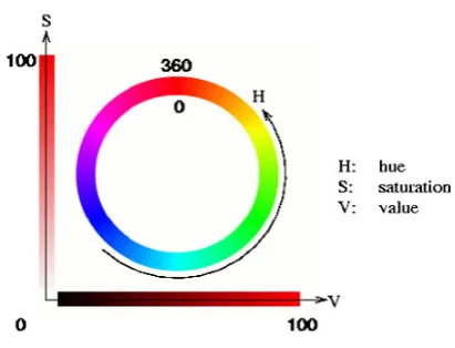 Figure 2.2: Hue, Saturation, and Value [2]