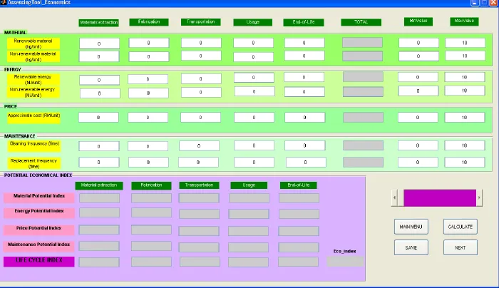 Figure 6 Page for assessing economical sustainability  