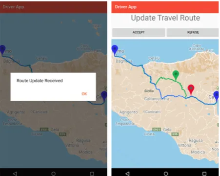 Figure 2 shows two screen-shots of an app suited to access the transport service. After the selection of the Catania – Palermo route the server side will pro-vide a complete list of the possible stops