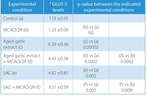 Table 1. Single and combined effects of cerebral ischemia/reperfusion and antioxidant agents on GLUT-3 mRNA levels in brain cortex