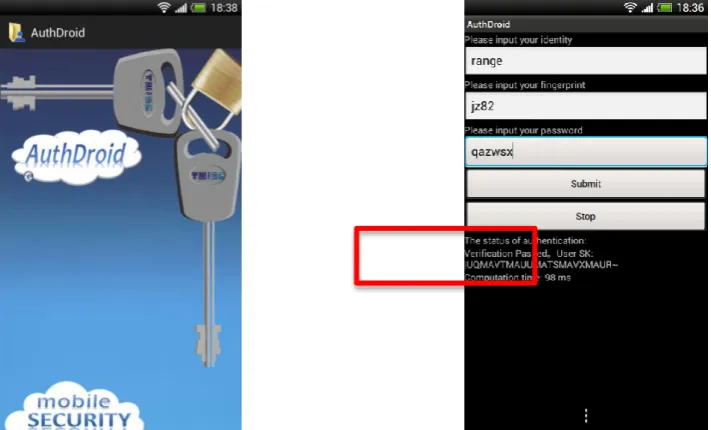 Figure. 2. Client Program on Android (HTC ONE X: 1.5 GHz, quad-core, RAM 1 GB, Android 4.1.1) 