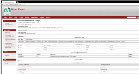 Figure 7. Example recommendation page generated by Water Expert.