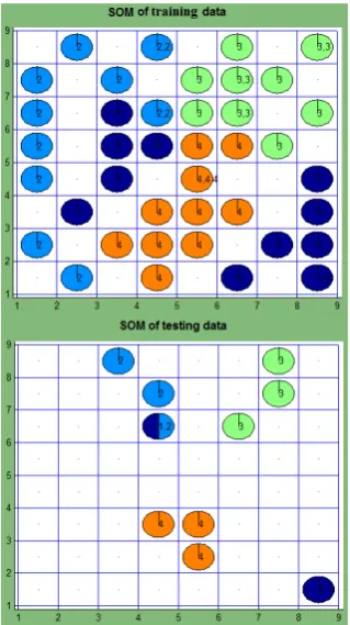 Figure 3. SOM of the data, corresponding to the scientific papers about optimization (manual dictionary creation I) 