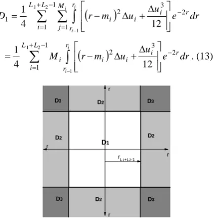 Figure 3. Rectangular cells on the i-th ring, i1,..., L11 L2(up); unbounded rectangular cells and four overload cells on the (L L)-th ring (down) 