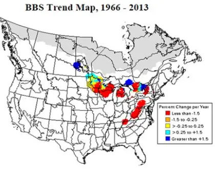 Figure 5. Breeding Bird Survey population trends in GWWA since 1966 (http://www.mbr-pwrc.usgs.gov/bbs/tr2013/tr06420.htm)