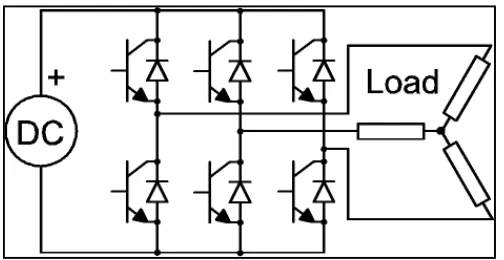 Figure 2.3: A three phase inverter using power transistors. 