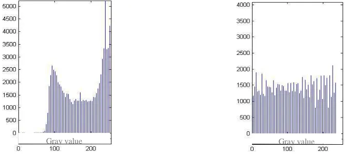 Fig. 5: Comparison of the histograms before and after histogram equalization  
