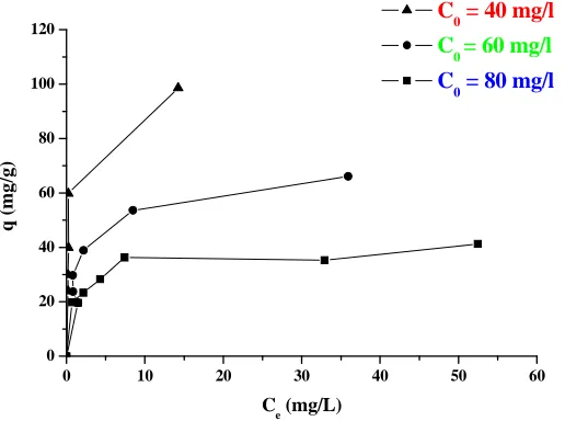 Fig. 3. Adsorption isotherms of Methylene Blue on the CR sample (T = 25 ° C, pH = 6.8) 