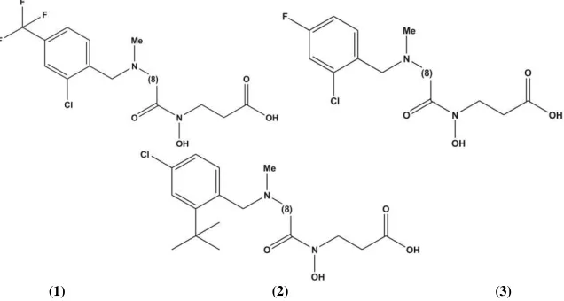 Figure 3 Three new compounds with higher activity (IC 50 of compound 1: 0.296214; compound 2: 1.213421; compound 3: 0.702227) 