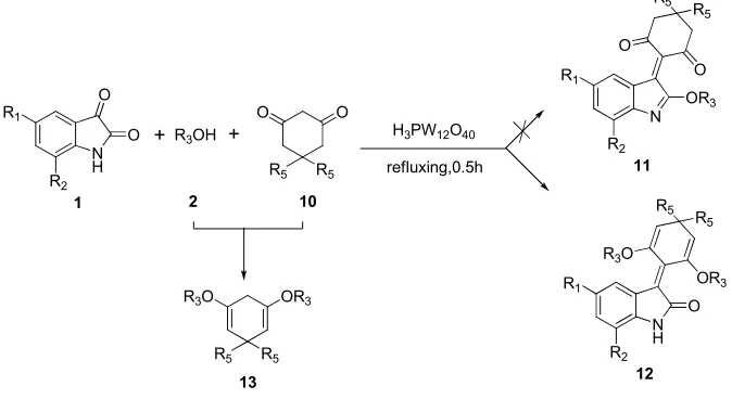 Table 3: Synthesis of 3-(2,6-dialkoxycyclohexa-2,5-dienylidene)-2-indolinone 12  via scheme 1 