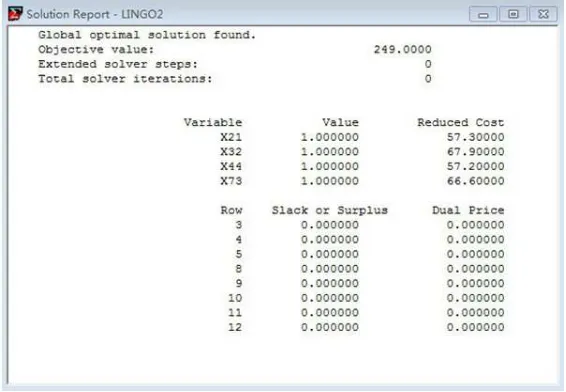 Figure 2: LINGO solution results   