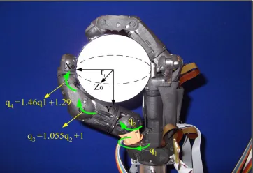Fig. 1.Spherical coordinate system used for thumb ﬁnger of BERUL hand