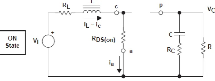 Figure 2.8 (b): Configurations of a boost converter, off state of the switch S. 
