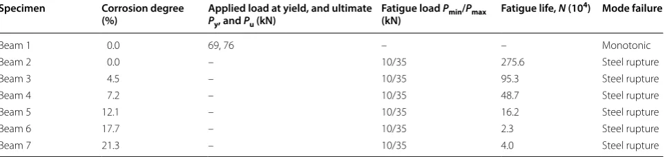 Table 1 Summary of the specimens and loading conditions.