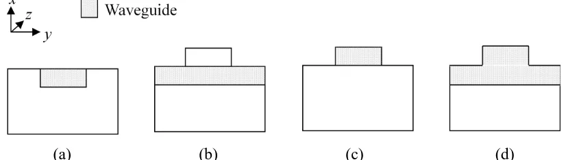 Figure 2.3 –x and –y view for the most common geometries for channel waveguide 