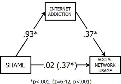 Figure 2.  Model of the Mediational Role of Internet Addiction (Final Model) 