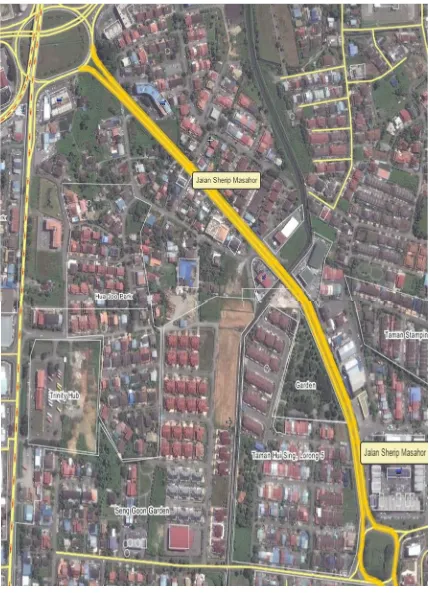 Figure 6. Aerial View of the Chosen Stretch of Road and Grassed Road Divider (http://www.wikimapia.org) 