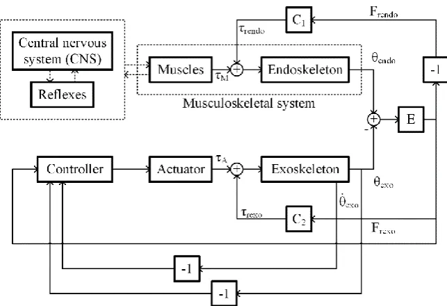 Figure 4. Block diagram showing the force control algorithm with position and velocity feedback applied to Human-FAD interaction
