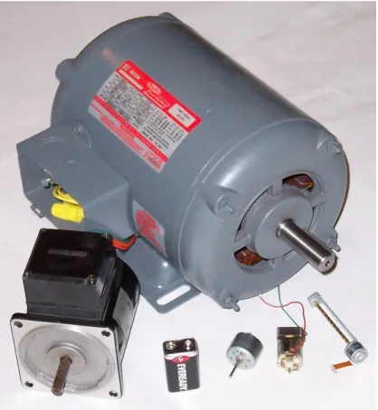 Figure 1: Various electric motors, compared to 9 V battery 