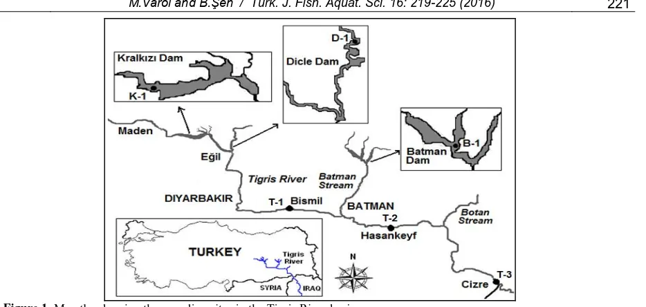 Figure 1. Map the showing the sampling sites in the Tigris River basin.  