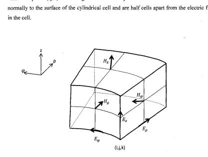 Figure 3.2 - The three dimensional FDTD cell in cylindrical coordinates. 