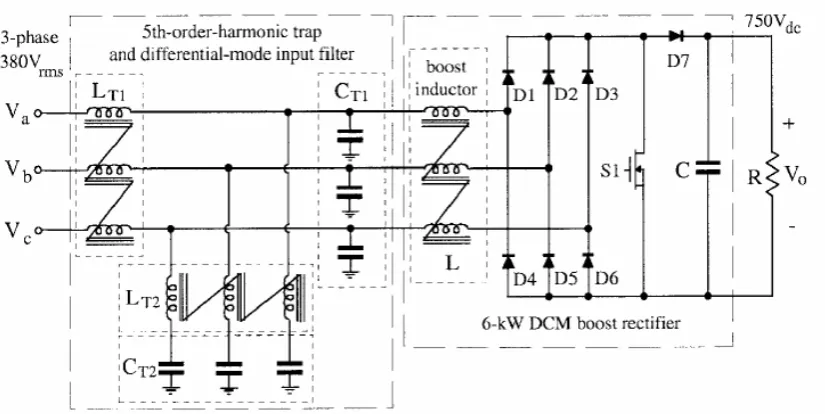 Figure 2.6: Single-switch three-phase DCM boost rectifier  