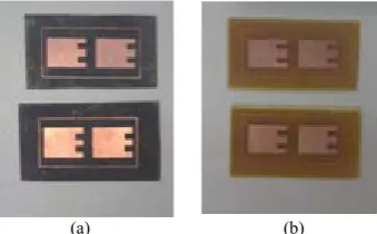 Figure 4. Fabricated samples of dual gap on the rectamgular patch element (a) Roger 5880 (b) FR-4 